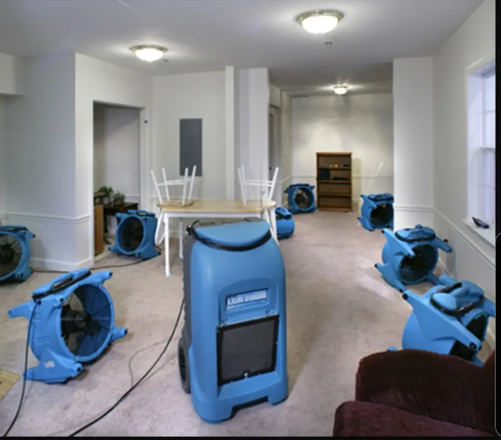 Air movers and dehumidifier setup for Water Damage Restoration in Lewistown